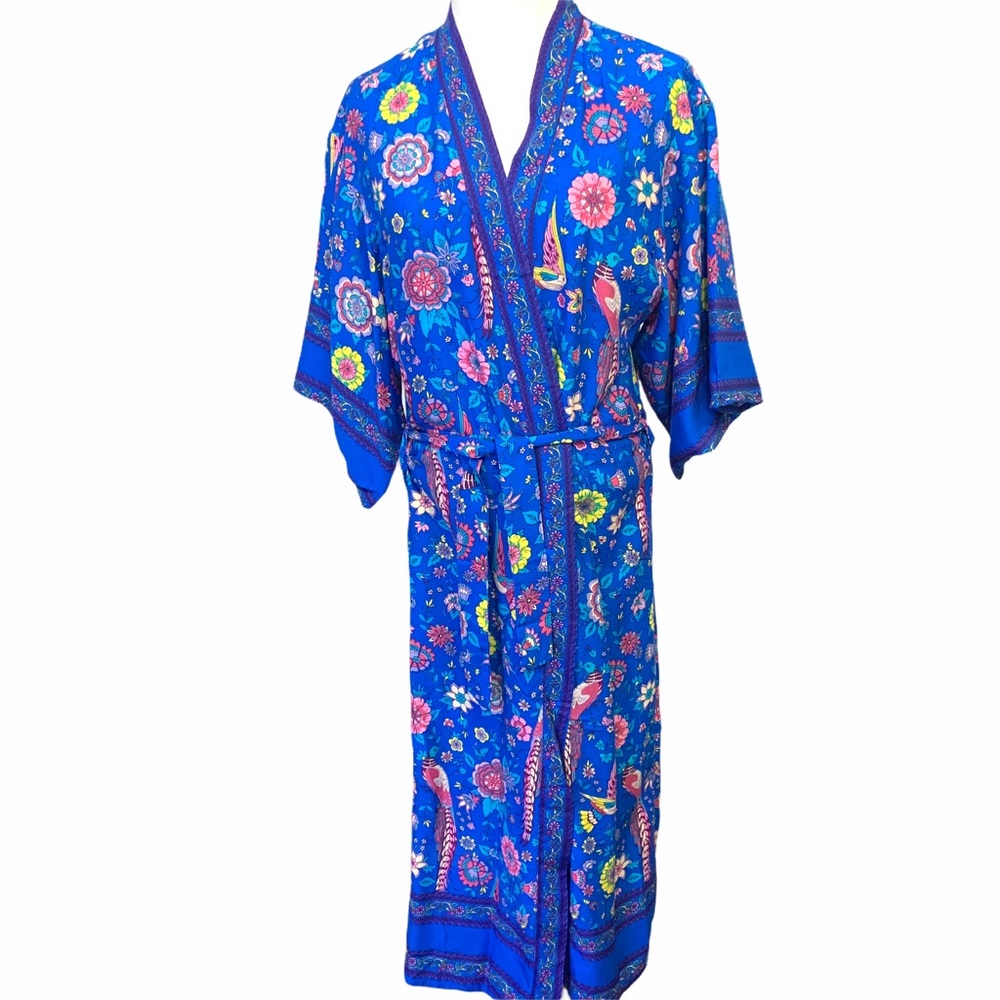 NWOT bright blue colourful cotton boho kimono